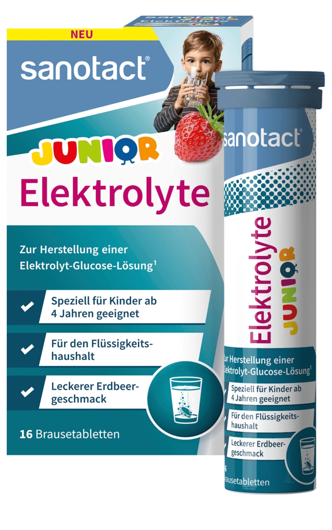 قرص جوشان الکترولیت و منیزیم کودکان با طعم توت‌فرنگی (sanotact Electrolyte Junior)