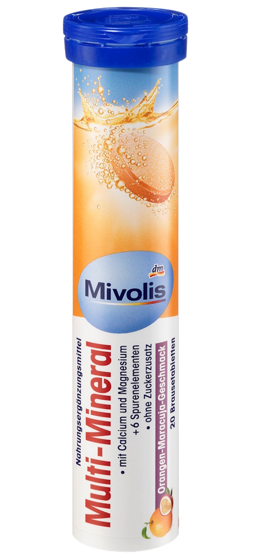 قرص جوشان مولتی مینرال با طعم پرتقال–پشن فروت میوولیس (Mivolis Multi Mineral Brausetabletten Orange-Passion Fruit)