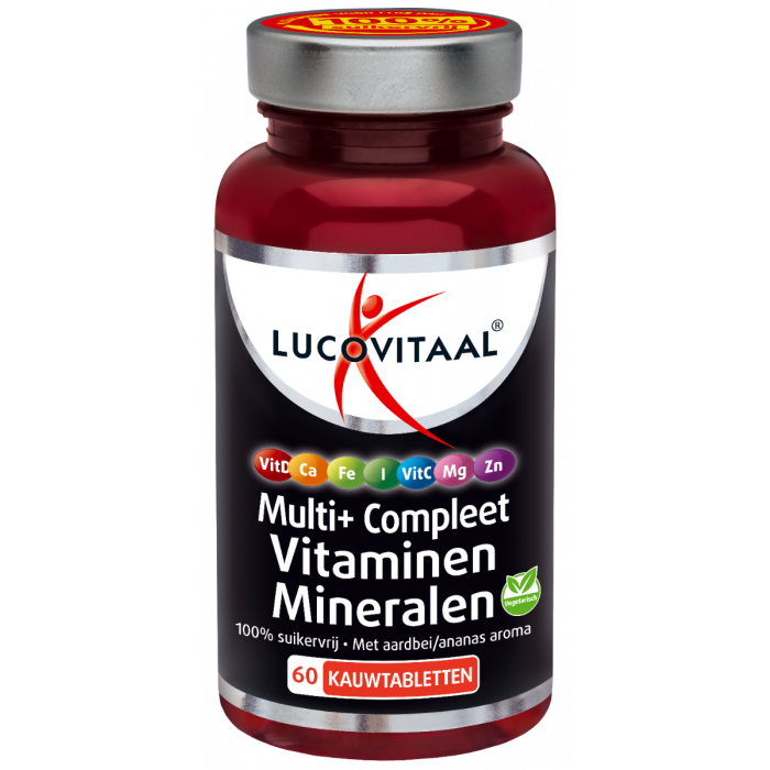 مولتی‌ویتامین جویدنی لوکوویتـال Lucovitaal Multi+ Compleet – بدون شکر، با طعم توت‌فرنگی/آناناس (۶۰ عدد)